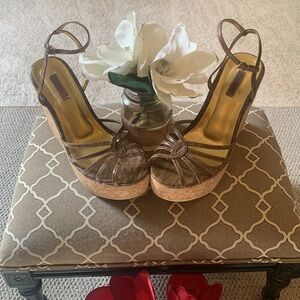 🌹Santa Lolla Beautiful Brown Leather Wedge Cork Heels Strappy Sandals